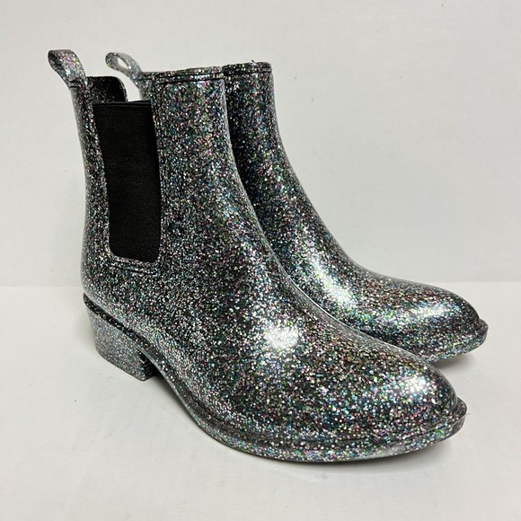 Jeffrey Campbell Womens Chelsea Stormy Glitter Multicolor Rain Boots Pointed Toe - Picture 1 of 9
